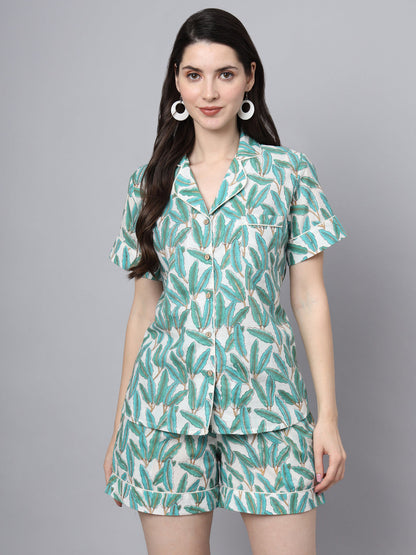 Handblock Print Green Cotton Night Suit