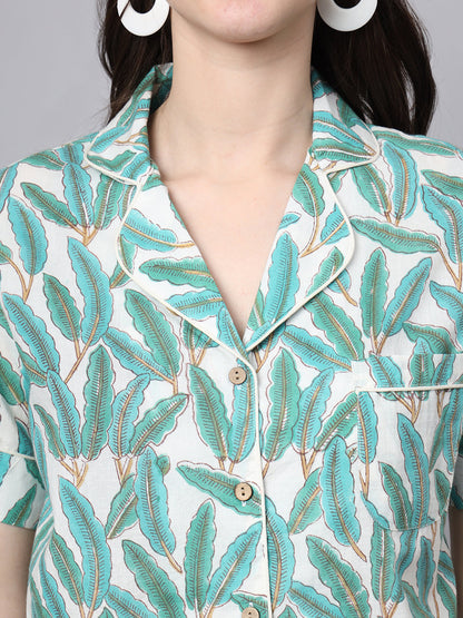 Handblock Print Green Cotton Night Suit