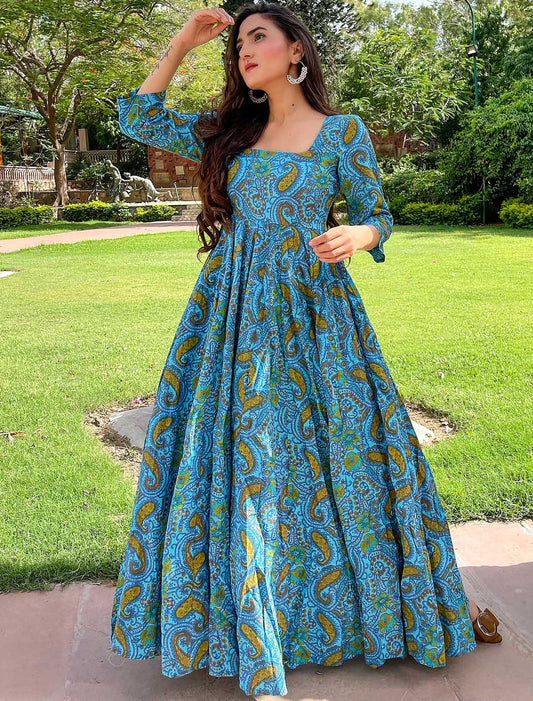 Pure Cotton With Hevay Crepe Westren Long Gown