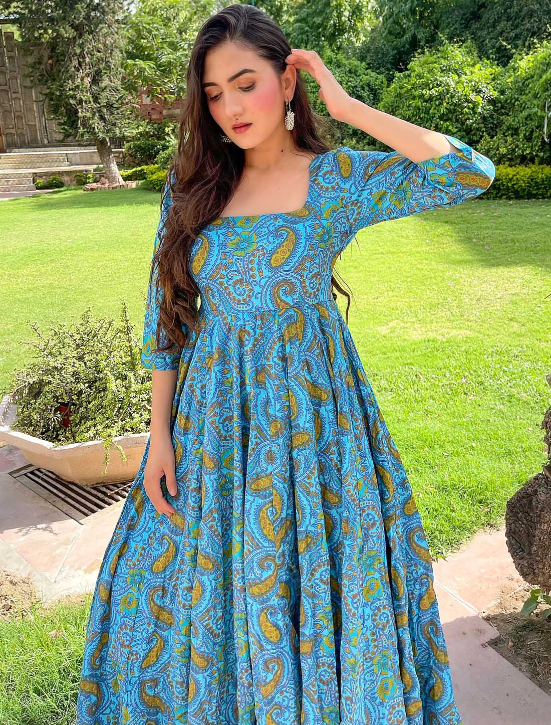 Pure Cotton With Hevay Crepe Westren Long Gown