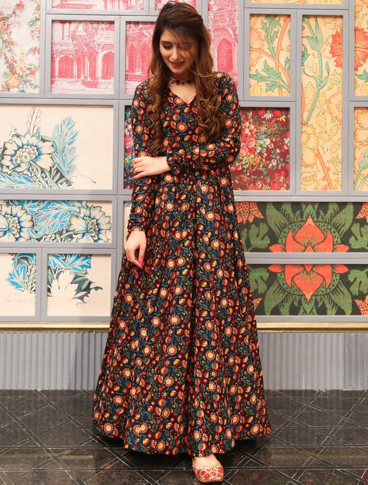 Hevay Crepe With Pure Cotton Westren Style Long Gown