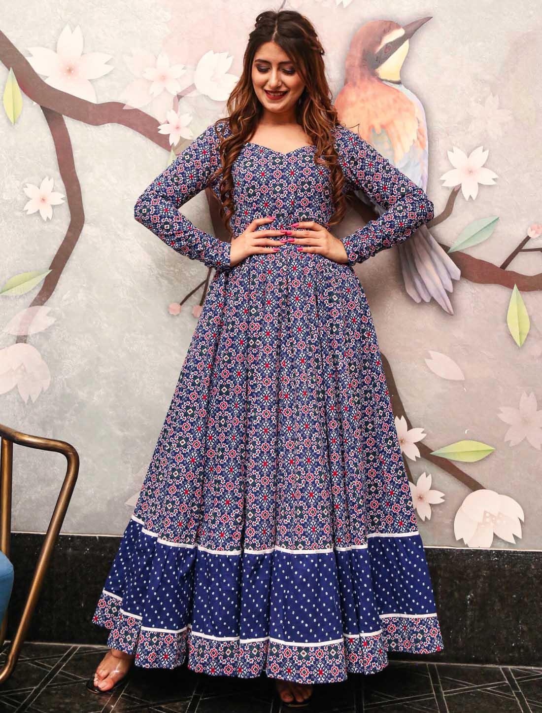 Westren Style Pure Cotton With Hevay Crepe Long Gown