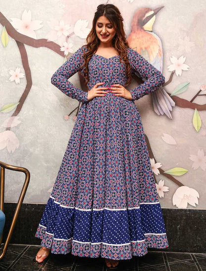 Westren Style Pure Cotton With Hevay Crepe Long Gown