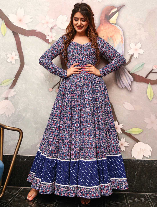Westren Style Pure Cotton With Hevay Crepe Long Gown