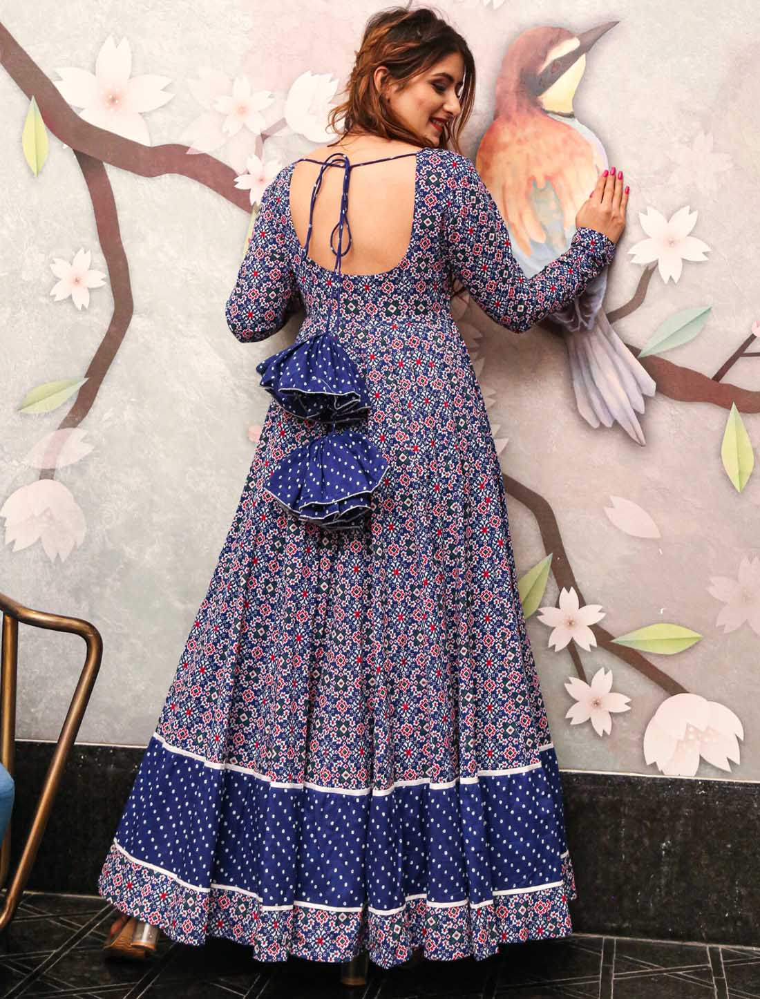 Westren Style Pure Cotton With Hevay Crepe Long Gown