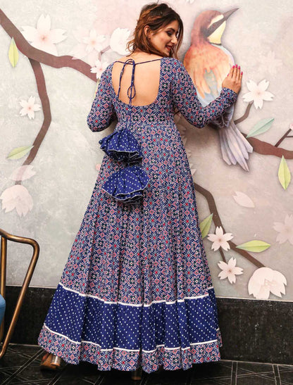Westren Style Pure Cotton With Hevay Crepe Long Gown