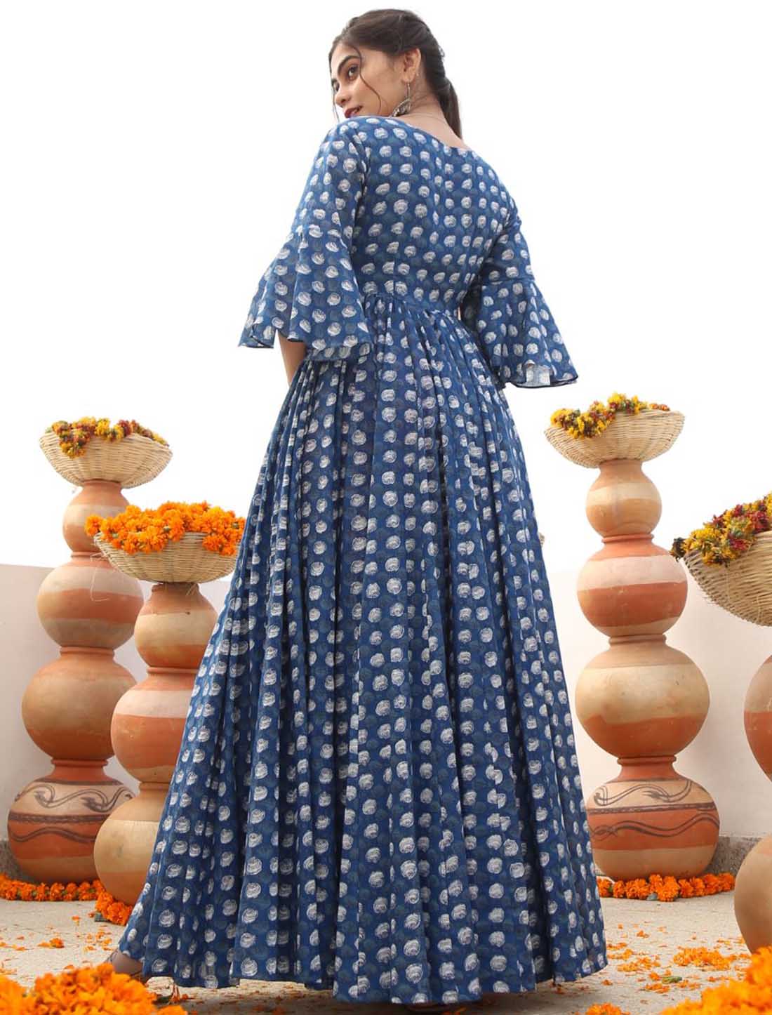 Pure Cotton With Heavy Crepe Westren Style Long Gown