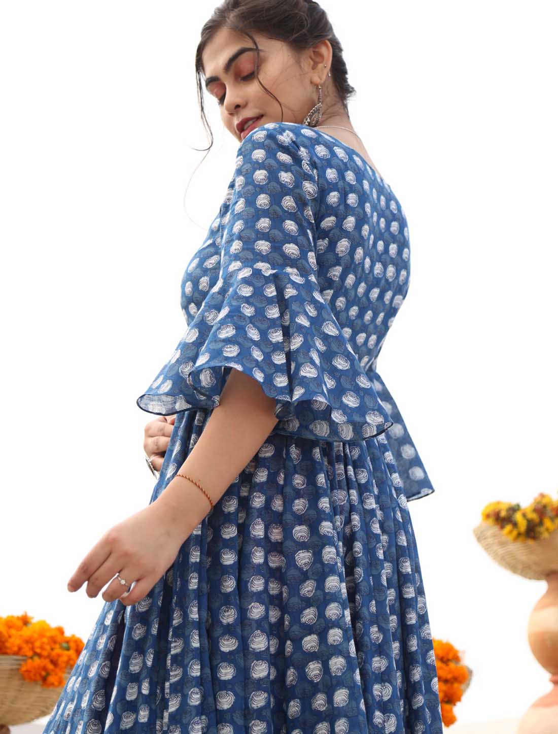 Pure Cotton With Heavy Crepe Westren Style Long Gown