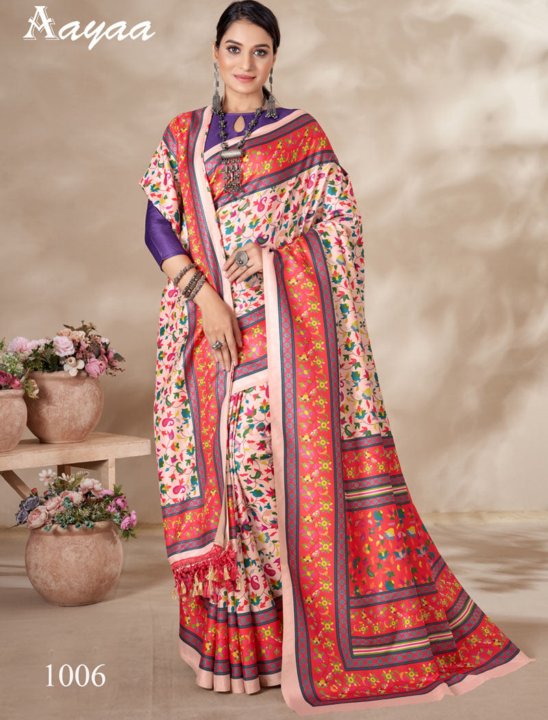 Light Pink & Peach Pashmina Blouse And Shawl With Digital Print Stylish Beautiful Looking Sarees