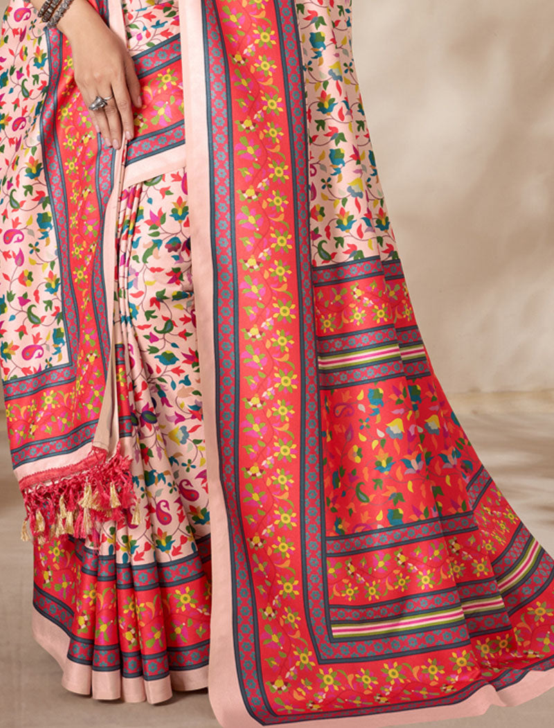 Light Pink & Peach Pashmina Blouse And Shawl With Digital Print Stylish Beautiful Looking Sarees