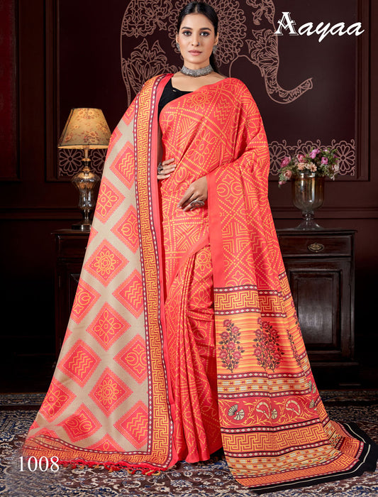 Orange Pashmina Blouse And Shawl With Digital Print Stylish Beautiful Looking Sarees