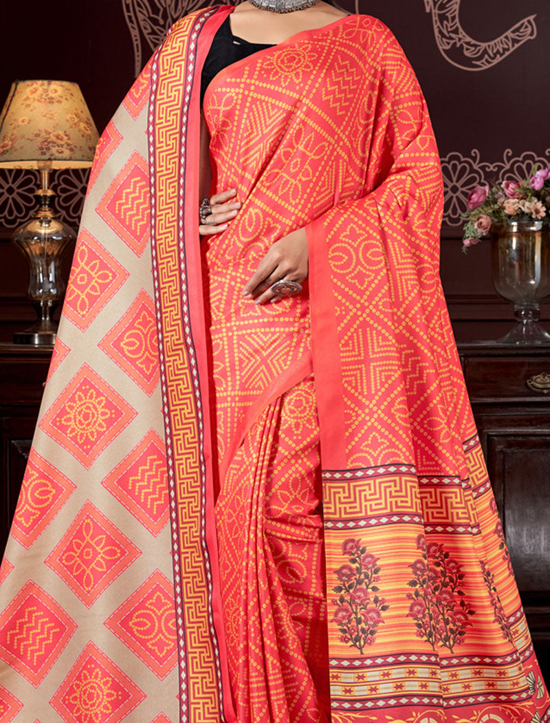 Orange Pashmina Blouse And Shawl With Digital Print Stylish Beautiful Looking Sarees