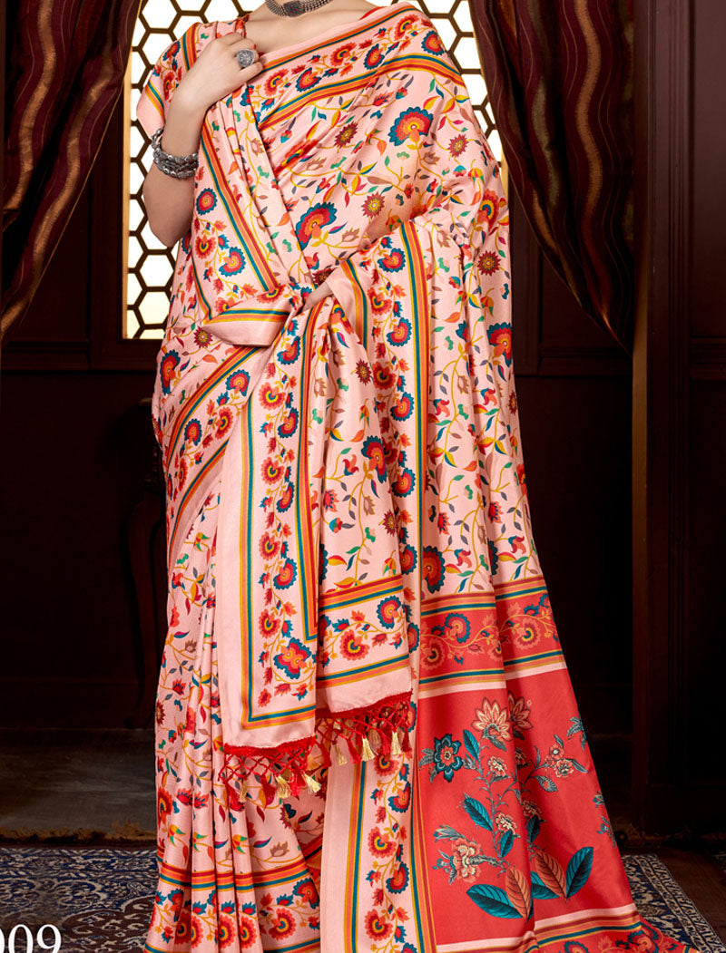 Light Pink Pashmina Blouse And Shawl With Digital Print Stylish Beautiful Looking Sarees