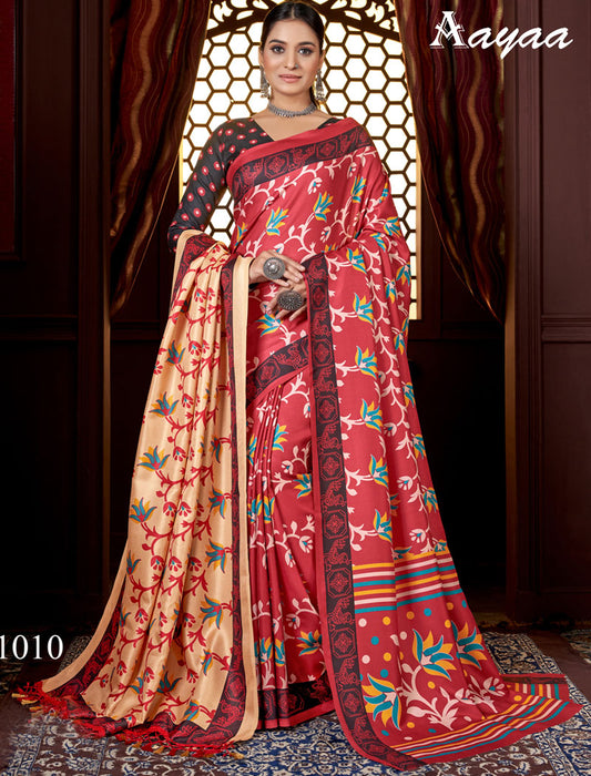 Cream & Pink Pashmina Blouse And Shawl With Digital Print Stylish Beautiful Looking Sarees