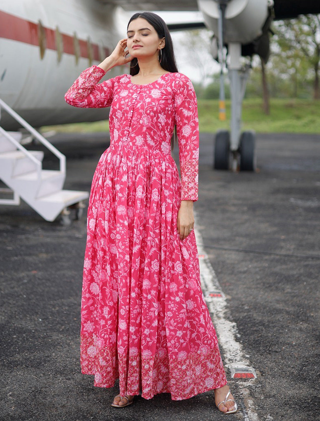 Pink Faux Georgette Sequins Work Gown For Women