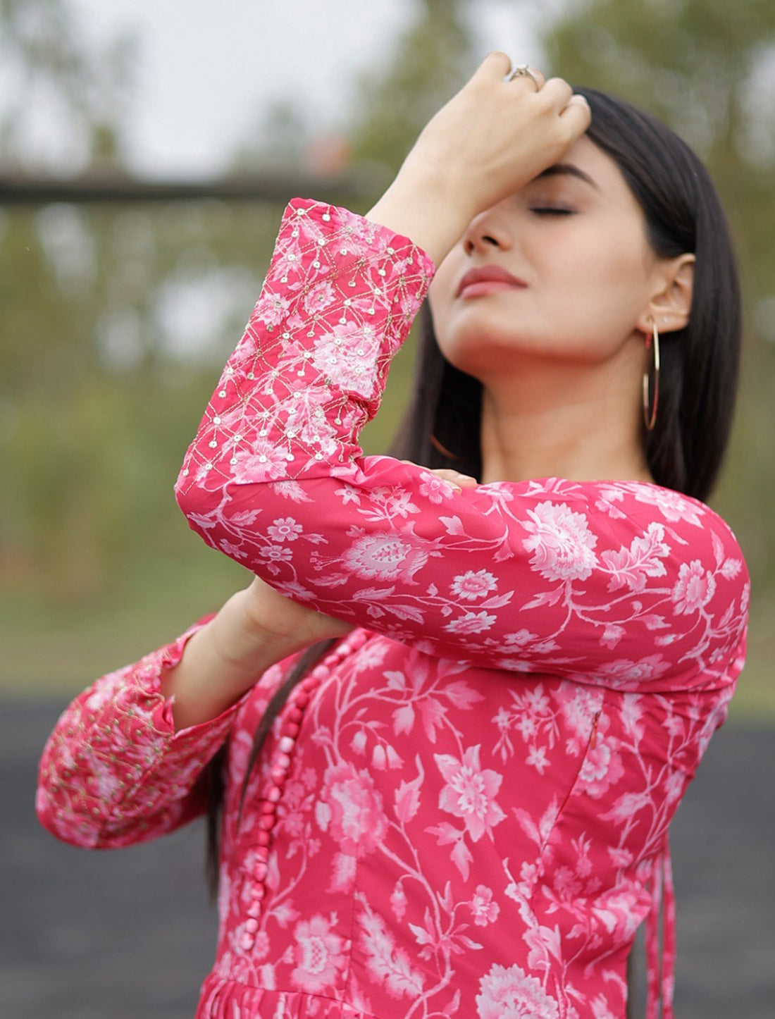 Pink Faux Georgette Sequins Work Gown For Women