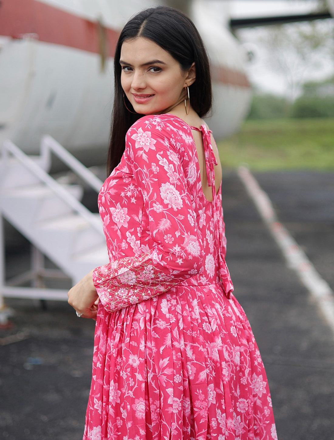 Pink Faux Georgette Sequins Work Gown For Women