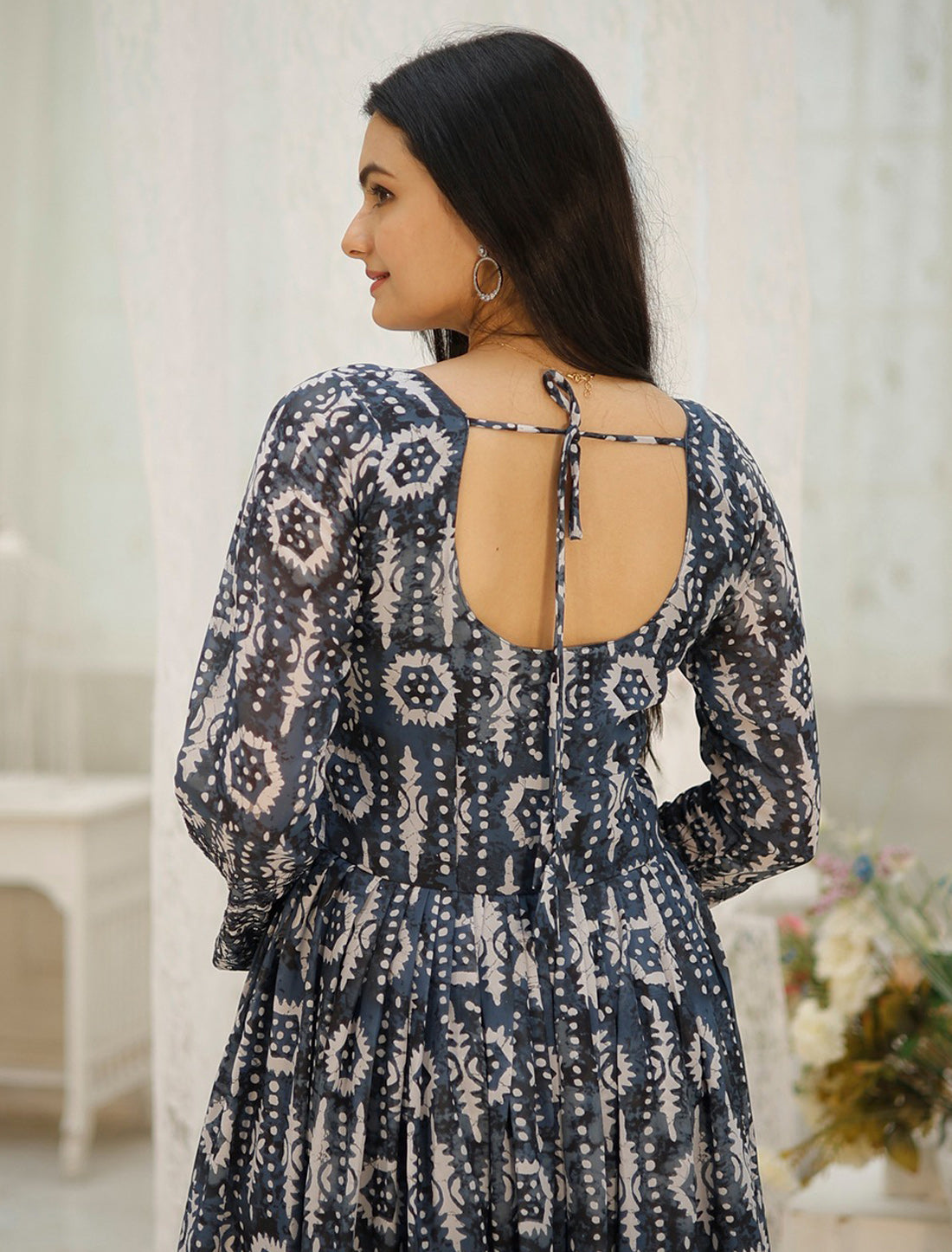 Navy Blue Faux Gorgette Embroidery Zari Sequins Work Gown