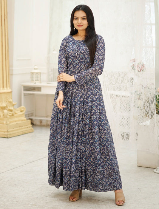 Blue Faux Gorgette Embroidery Gown With Zari Sequins Work