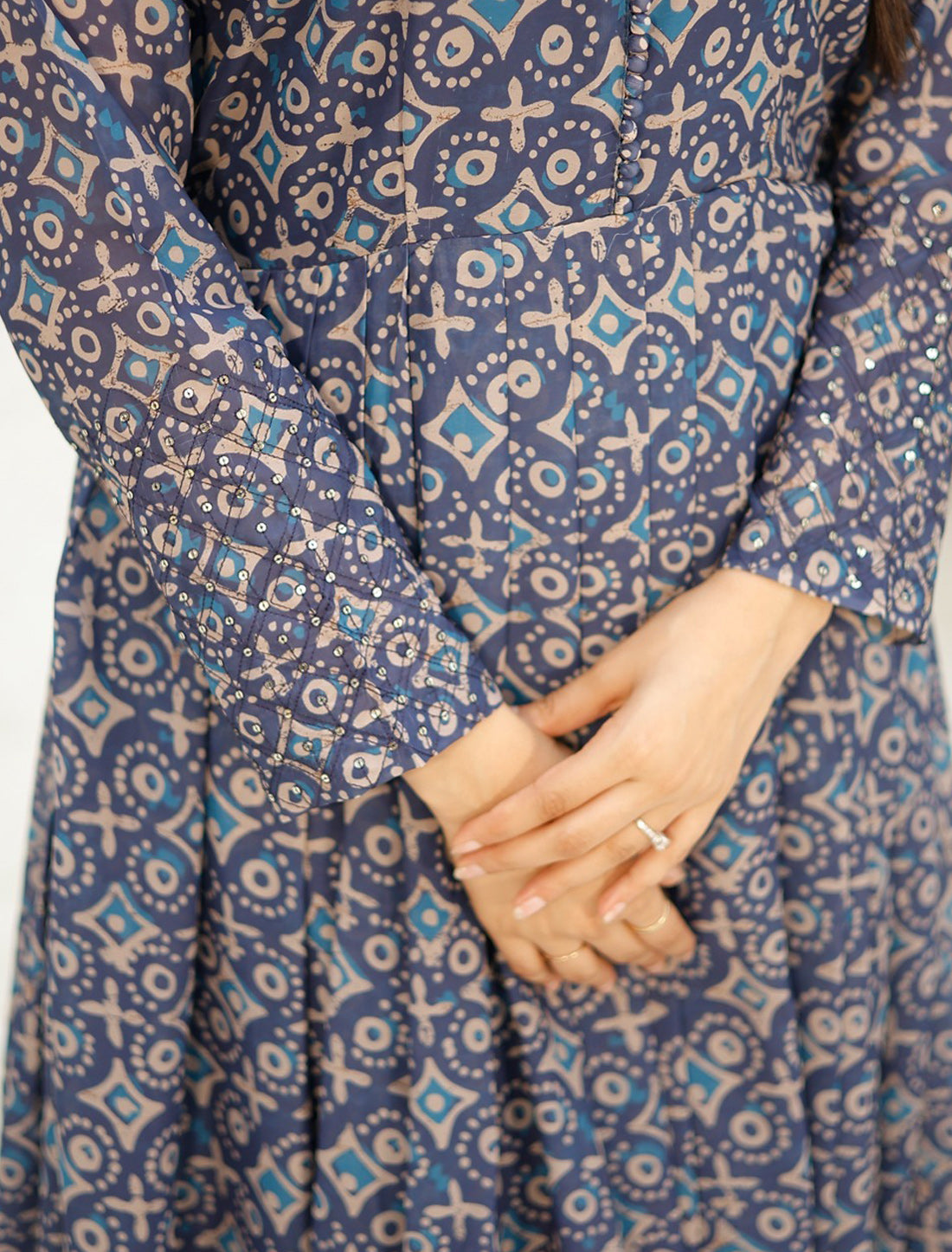 Blue Faux Gorgette Embroidery Gown With Zari Sequins Work