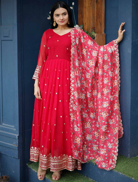Ethnic Women Georgette Embroidery Party Wear Gown