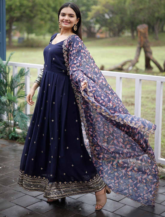 Women Georgette Ethnic Party Wear Embroidery Zari Gown