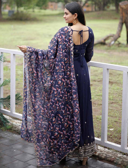 Women Georgette Ethnic Party Wear Embroidery Zari Gown