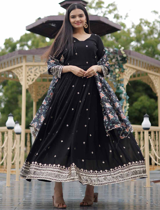 Embroidery Zari Georgette Party Wear Ethnic Gown For Women