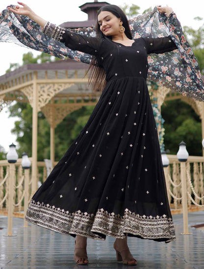Embroidery Zari Georgette Party Wear Ethnic Gown For Women
