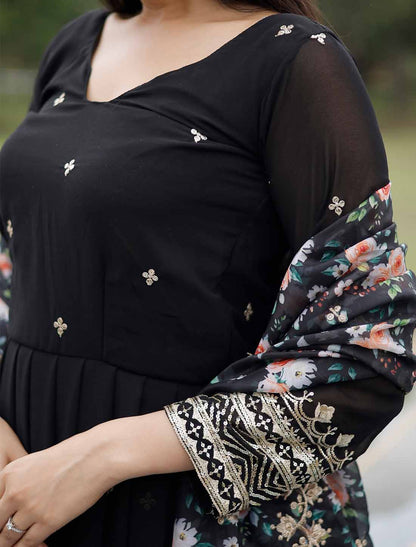 Embroidery Zari Georgette Party Wear Ethnic Gown For Women