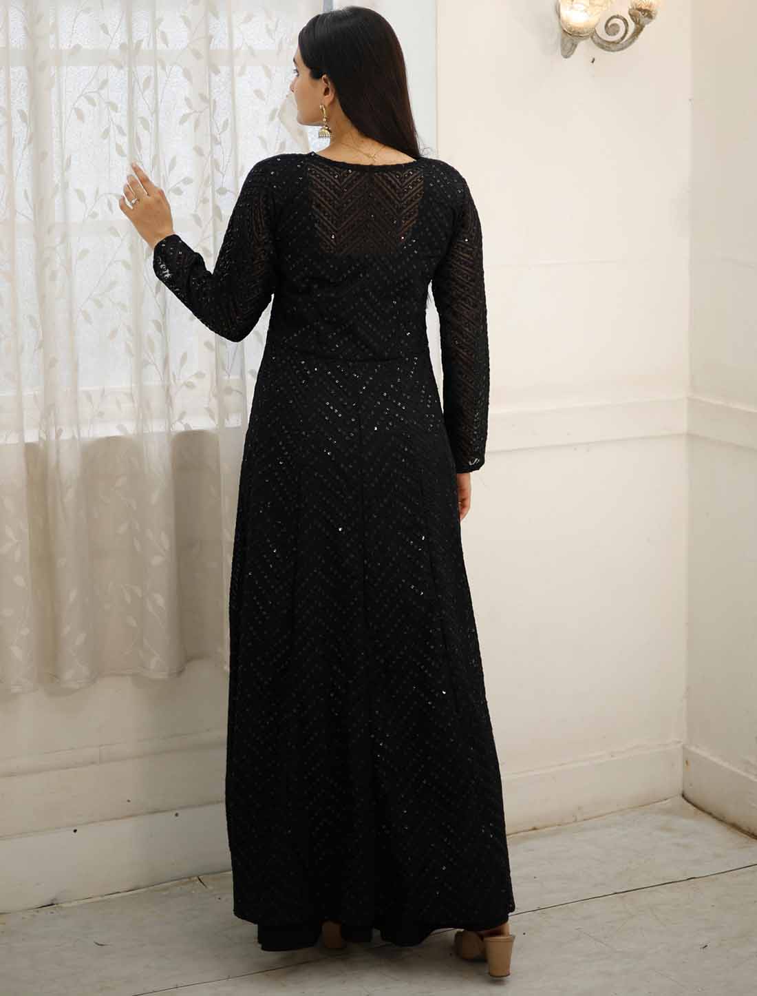 Ethnic Rayon With Georgette Shrug Embroidery Work Gown