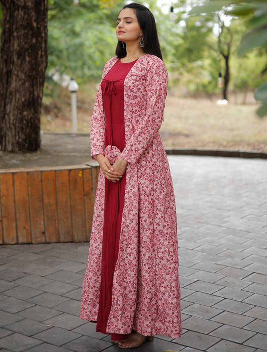 Rayon Ethnic Georgette Shrug With Embroidery Work Gown