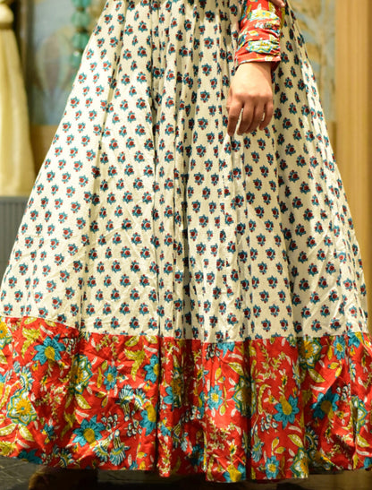 Ethinc Cotton Silk With Hevay Crepe An Digital Printed Gown