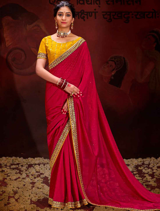 Red Ethnic Vichitra Blooming An Banglori Silk Designer Saree