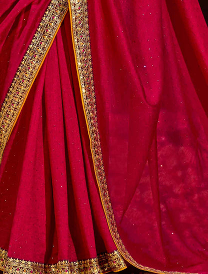 Red Ethnic Vichitra Blooming An Banglori Silk Designer Saree