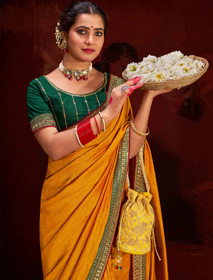 Yellow Vichitra Designer Blooming An Banglori Silk Ethnic Saree