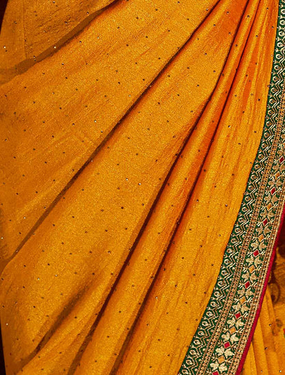 Yellow Vichitra Designer Blooming An Banglori Silk Ethnic Saree