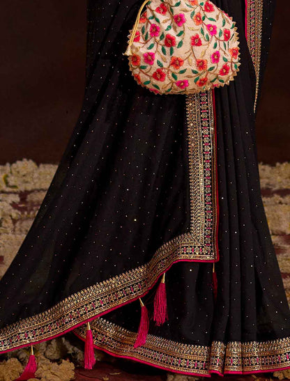 Magenta Designer Vichitra Blooming An Banglori Silk Ethnic Saree