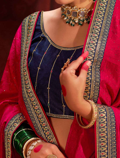 Red Designer Vichitra Blooming An Banglori Silk Ethnic Saree