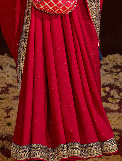 Red Designer Vichitra Blooming An Banglori Silk Ethnic Saree