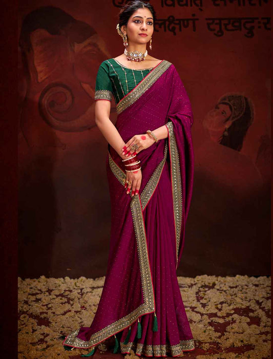 Wine Designer Vichitra Blooming An Banglori Silk Ethnic Saree