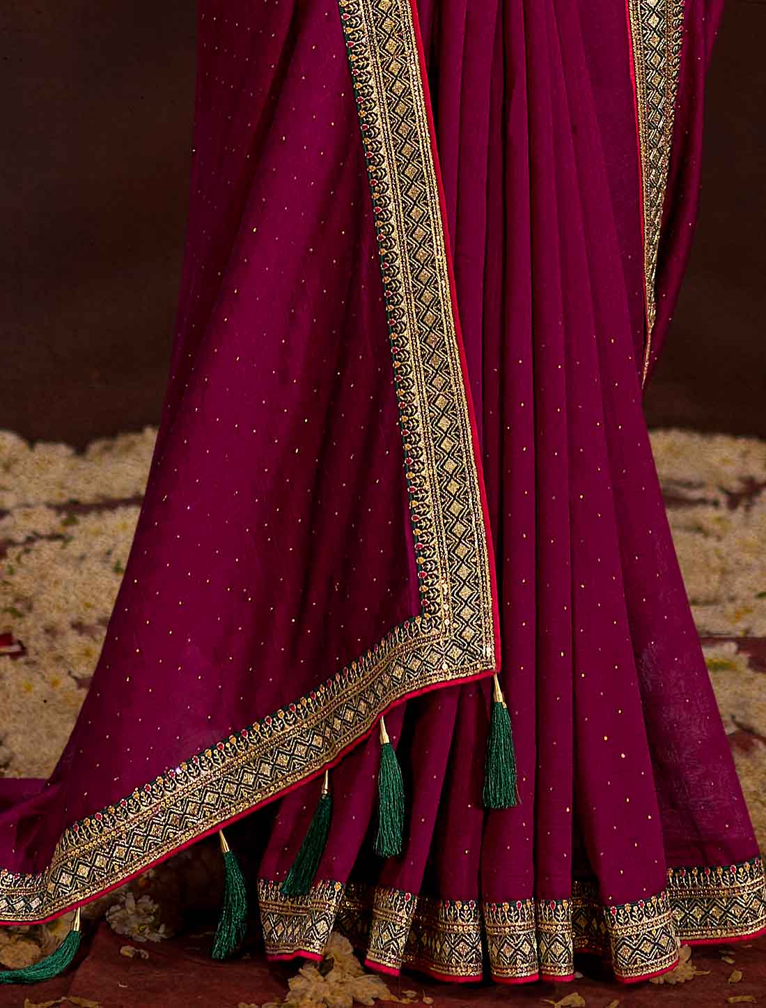 Wine Designer Vichitra Blooming An Banglori Silk Ethnic Saree