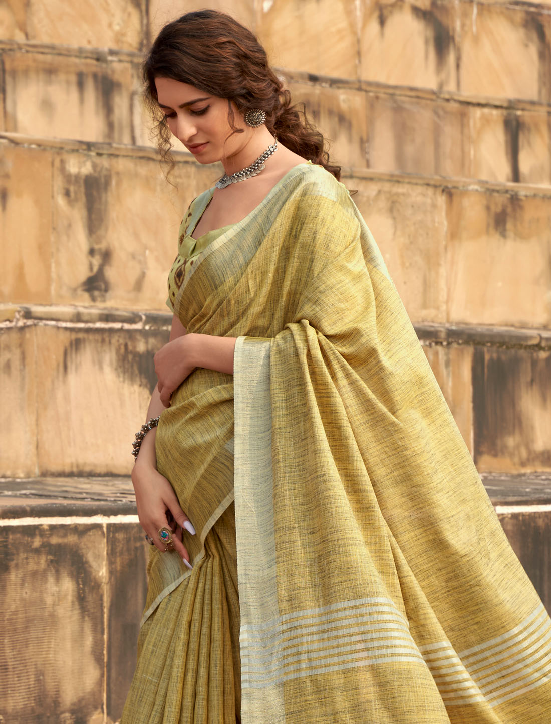 Tranquil Charm Soft Linen With Khadi Silk Saree Collection