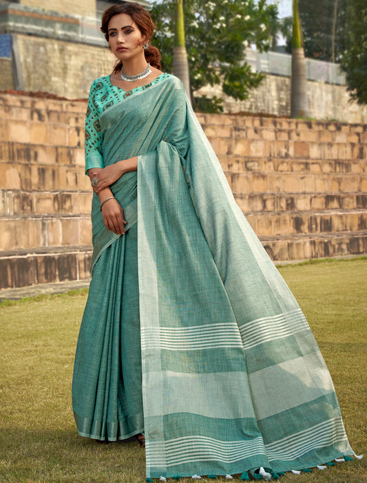 Dreamy Drapes Soft Linen With Khadi Silk Saree Ensemble
