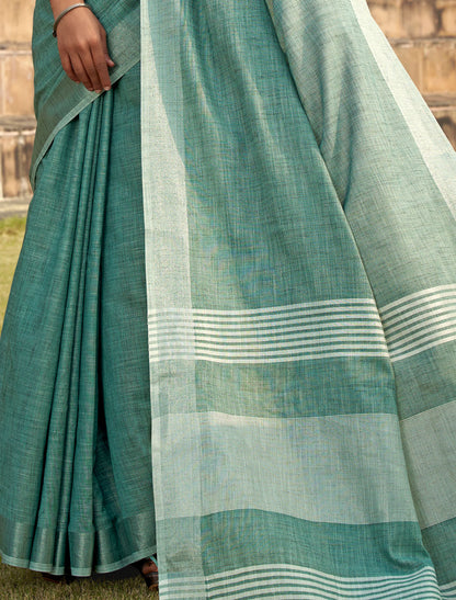 Dreamy Drapes Soft Linen With Khadi Silk Saree Ensemble