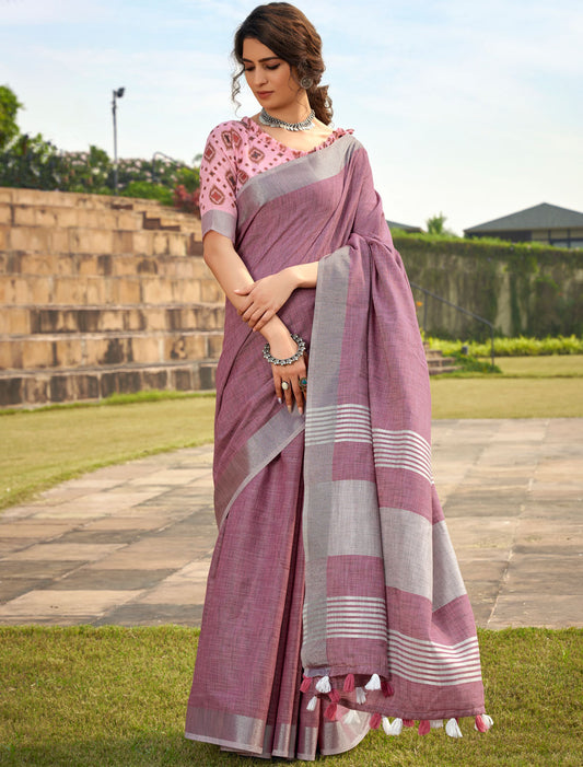 Celestial Bliss Soft Linen With Khadi Silk Saree Extravaganza