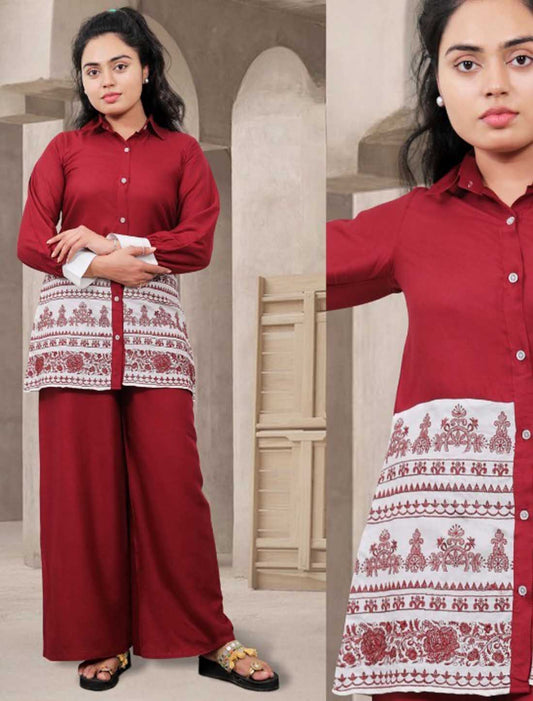 Chic Sophistication Cotton Top and Pant with Feency Thread Work Western Cord Sets