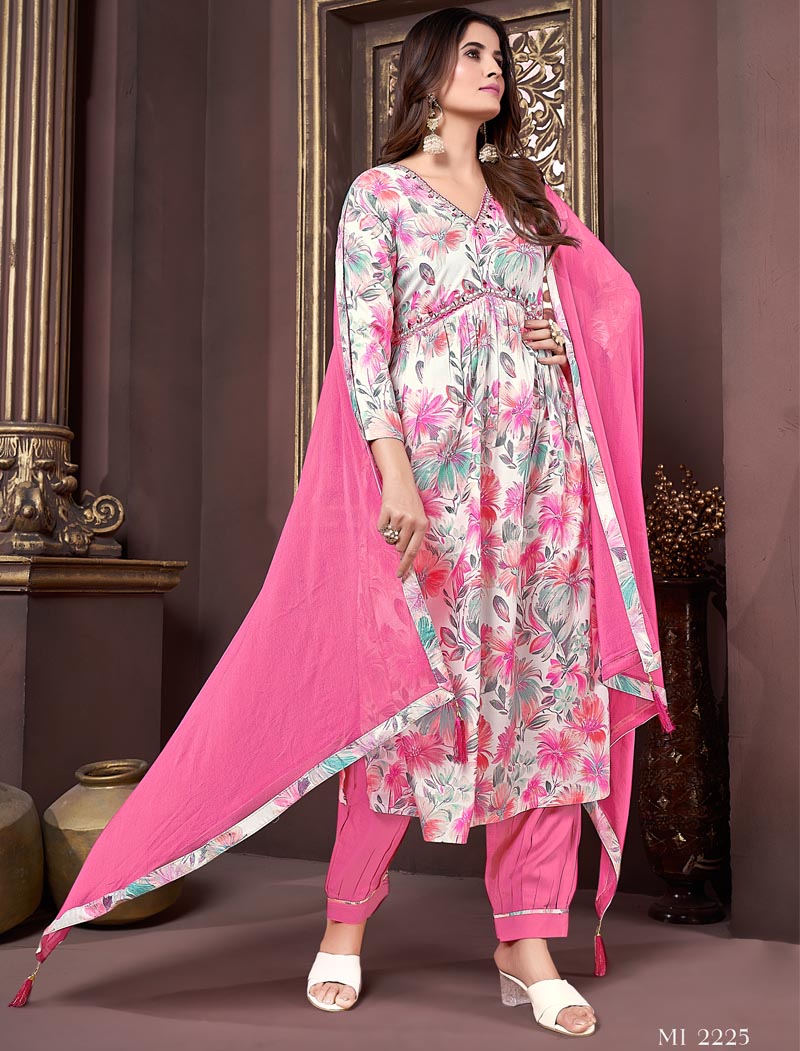 Regal Charm Premium Rayon Export Quality With Pant & Heavy Najmin Dupatta Kurta Set