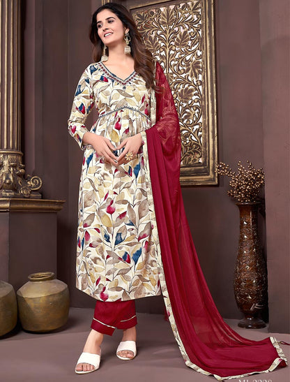 Celestial Elegance Premium Rayon Ethnic Kurta Set For Women Export with Heavy Najmin Dupatta & Pant