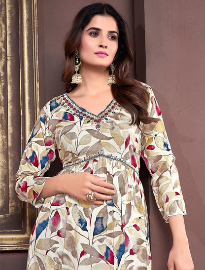 Celestial Elegance Premium Rayon Ethnic Kurta Set For Women Export with Heavy Najmin Dupatta & Pant